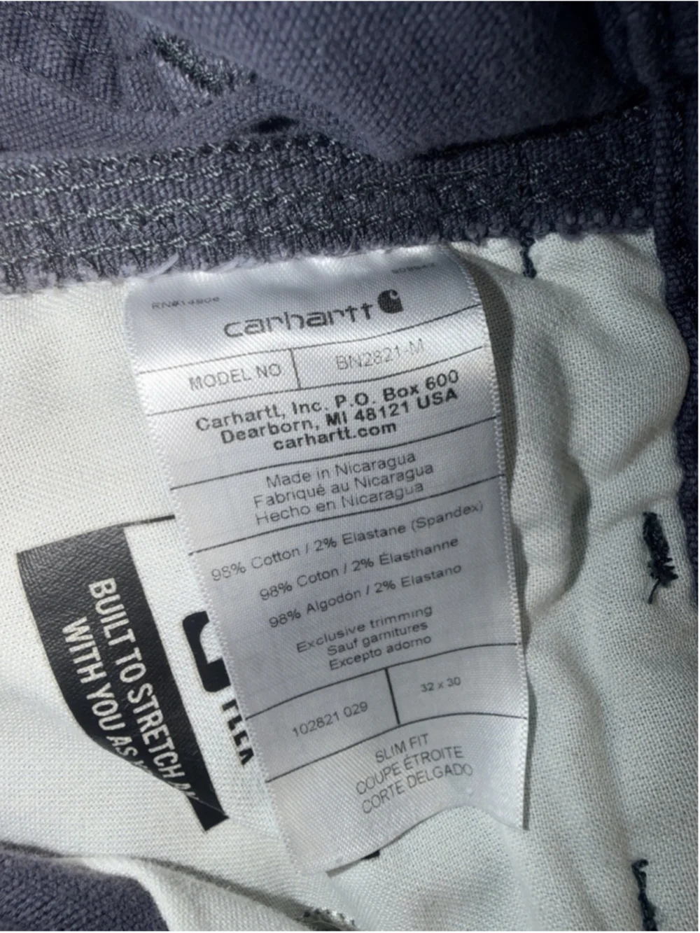 Carhartt Rugged Flex Rigby Pants Mens 32x30 Gray Slim Fit Stretch Canvas 102821
